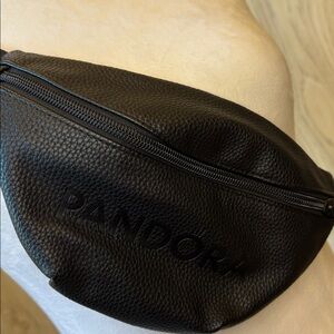 Pandora Black Textured Leather Belt Bag. Fanny pack